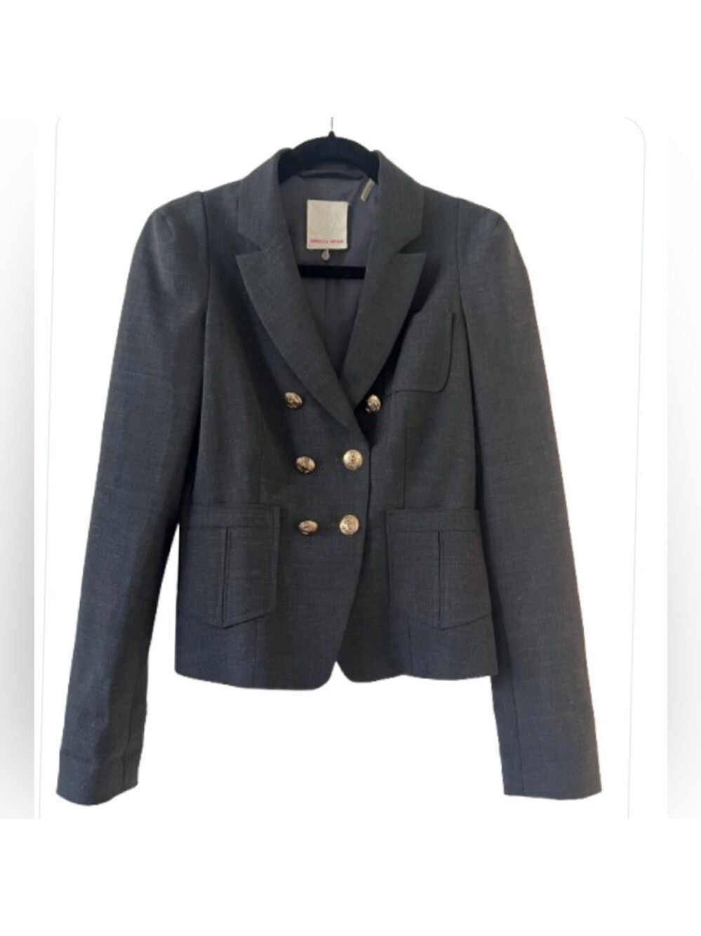 Rebecca Taylor Wool Blend Charcoal Double Breasted Shrunken Blazer. Size 2